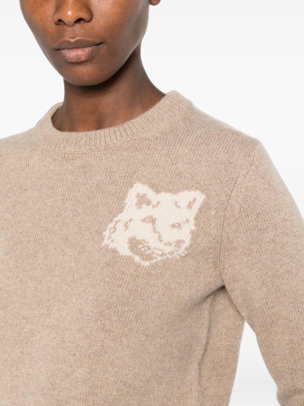 Maison Kitsuné Intarsia trui met vossenkop Beige