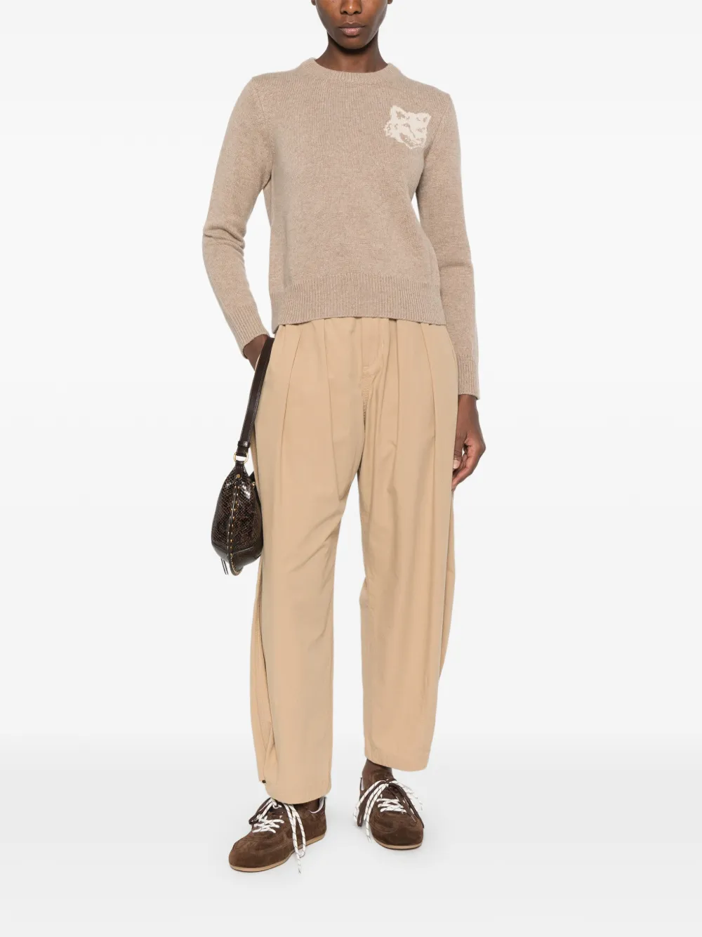 Maison Kitsuné Intarsia trui met vossenkop Beige