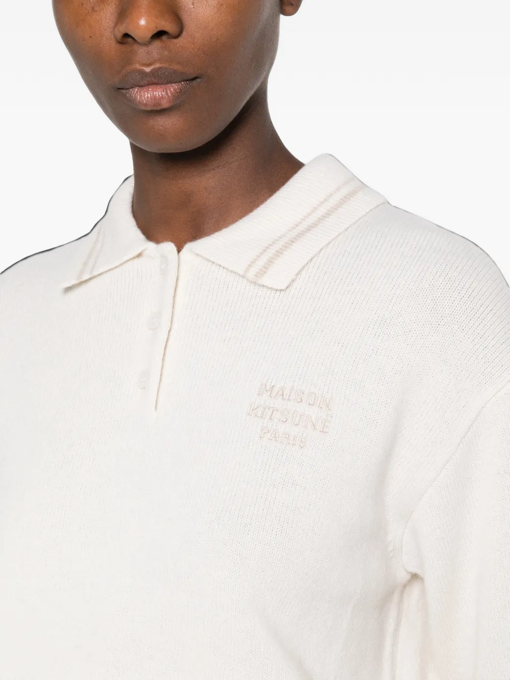 Maison Kitsuné Sweater met geborduurd logo en gestreepte afwerking Beige