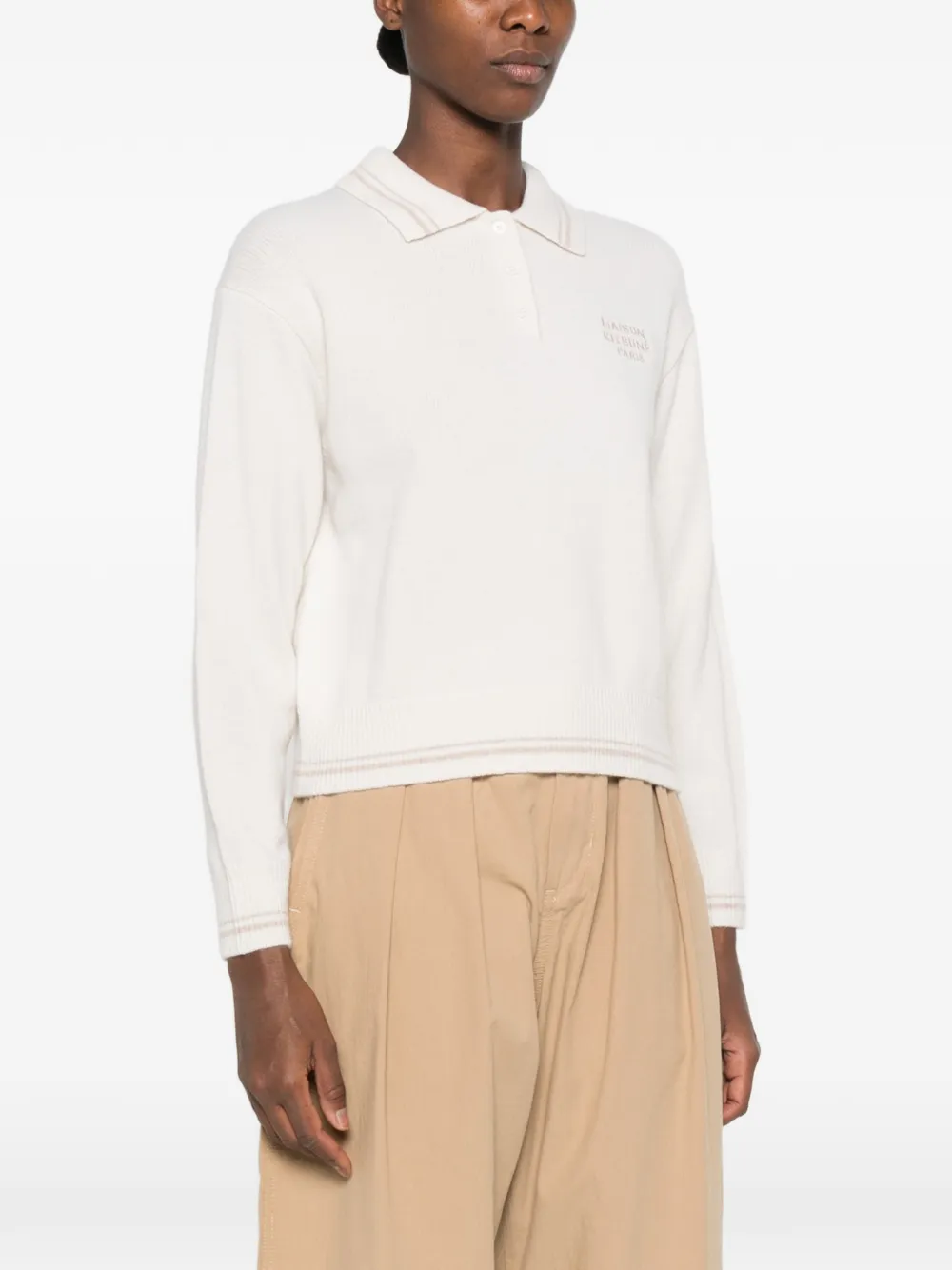 Maison Kitsuné Sweater met geborduurd logo en gestreepte afwerking Beige
