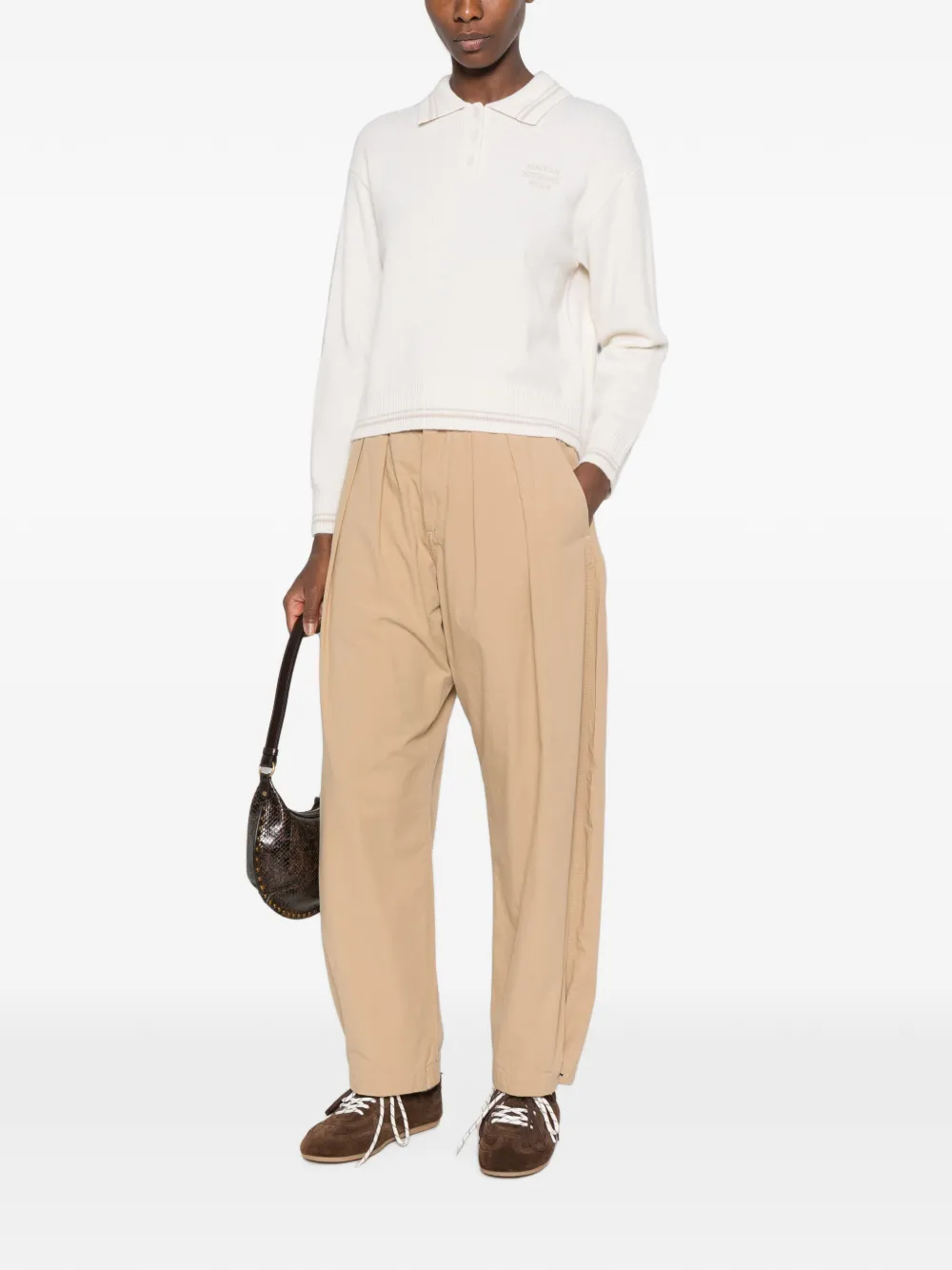 Maison Kitsuné Sweater met geborduurd logo en gestreepte afwerking Beige