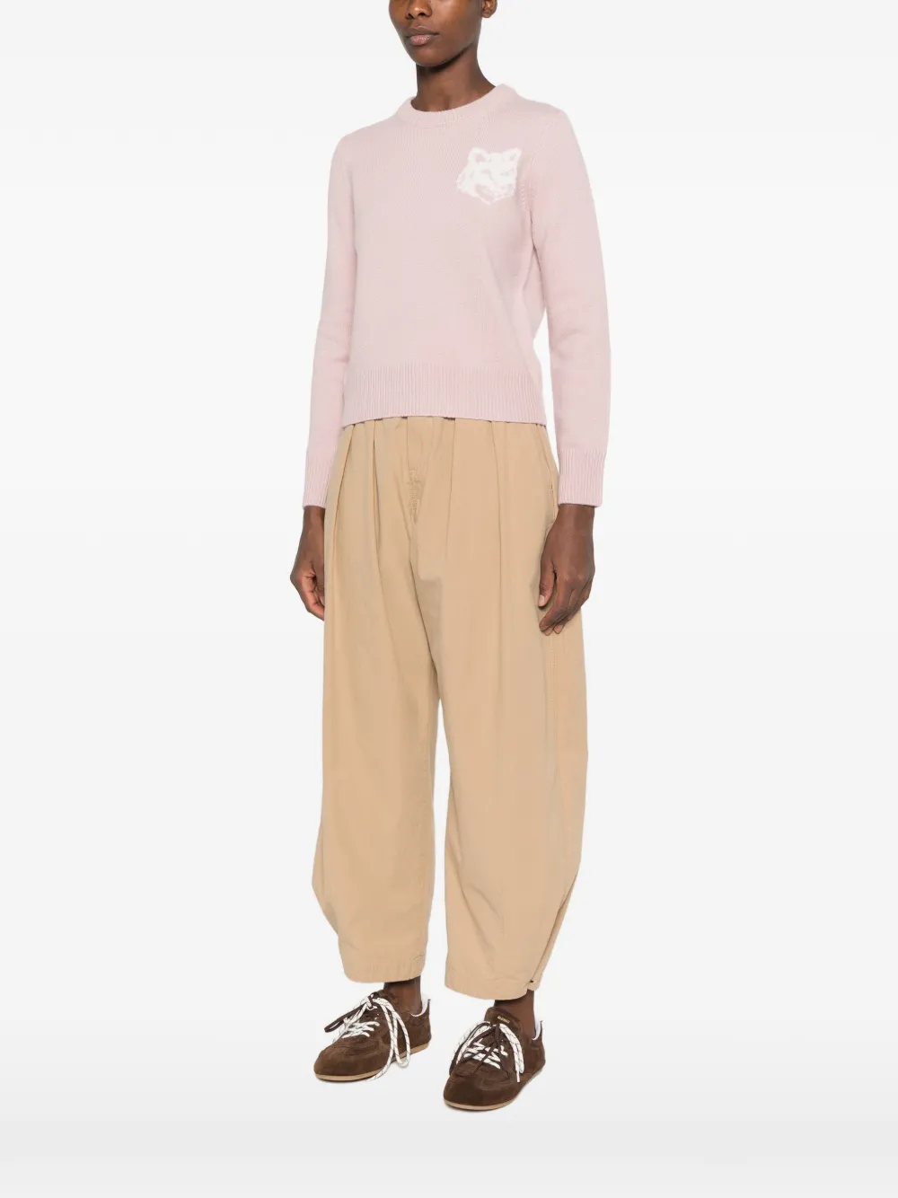 Maison Kitsuné Intarsia trui met vossenkop Roze