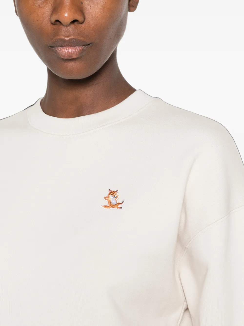 Maison Kitsuné Chillax trui met vossenpatch Beige