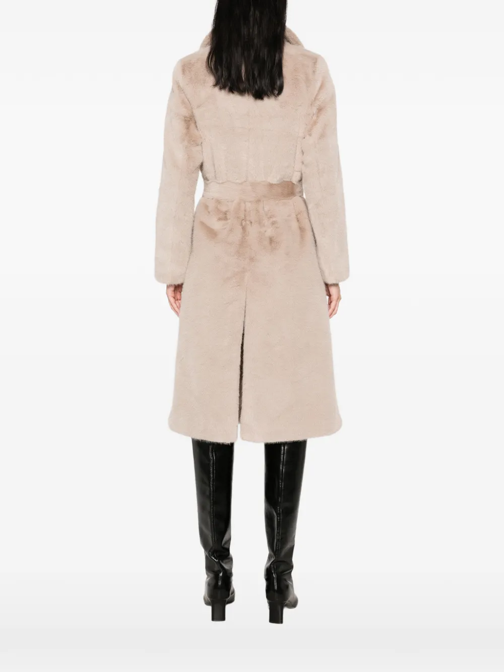 Duno Belted Shearling-effect Coat In 뉴트럴