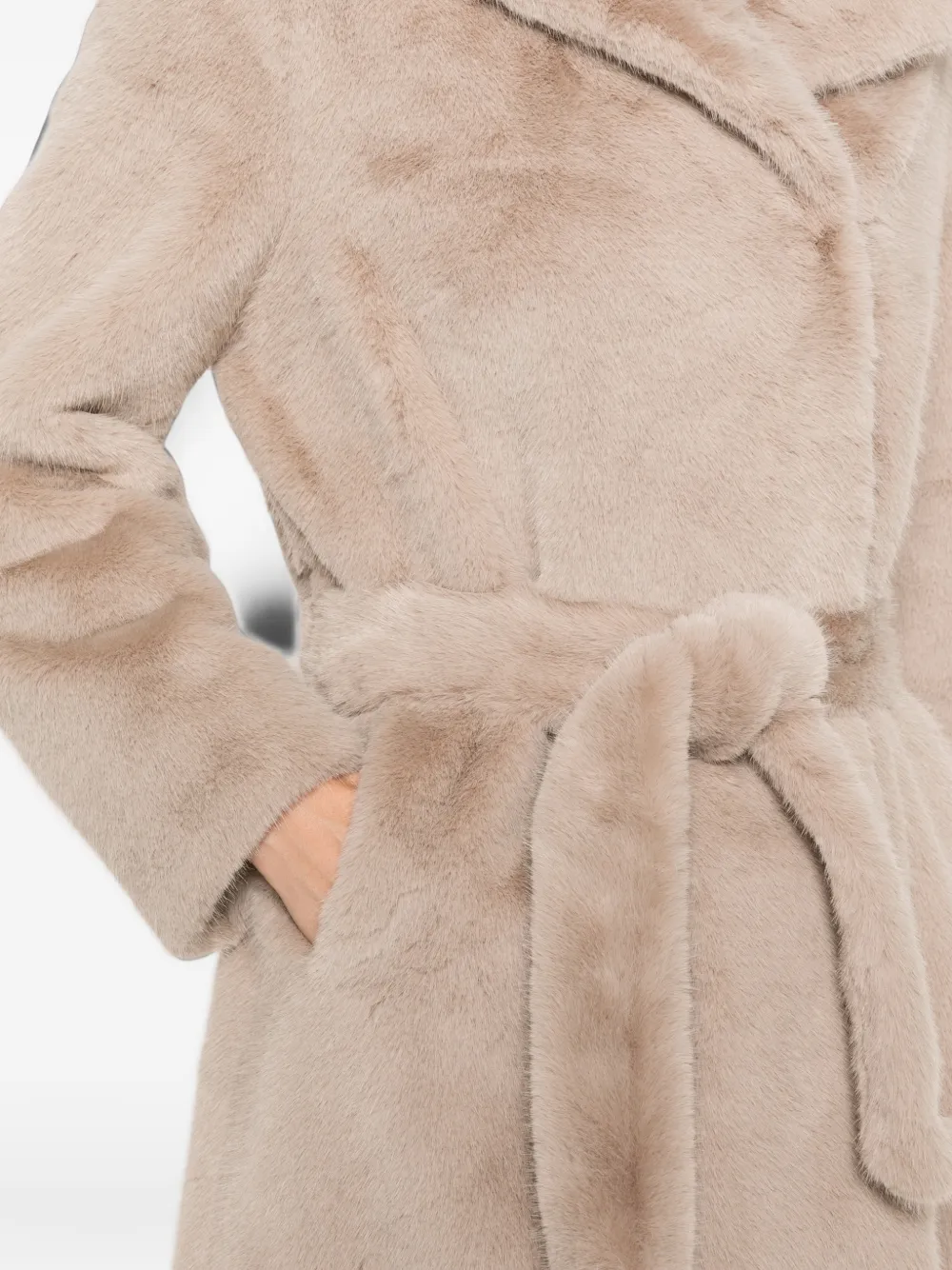Duno Belted Shearling-effect Coat In 뉴트럴