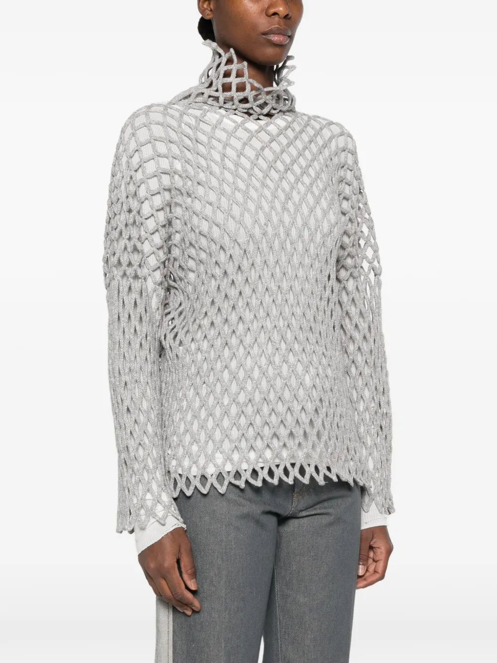 Sportmax Opengebreide trui met trechterhals Grijs