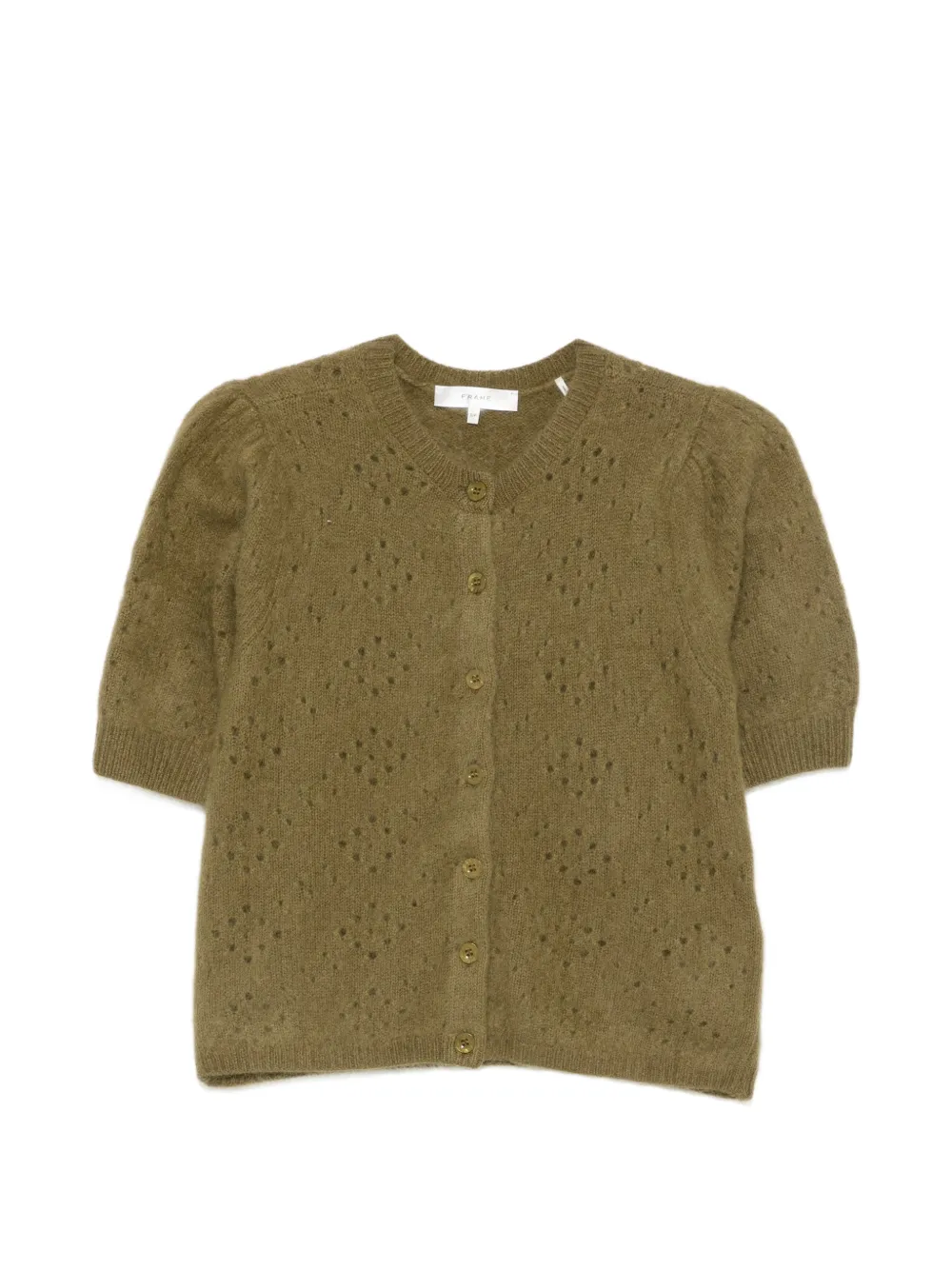 FRAME pointelle-knit short-sleeve cardigan - Verde