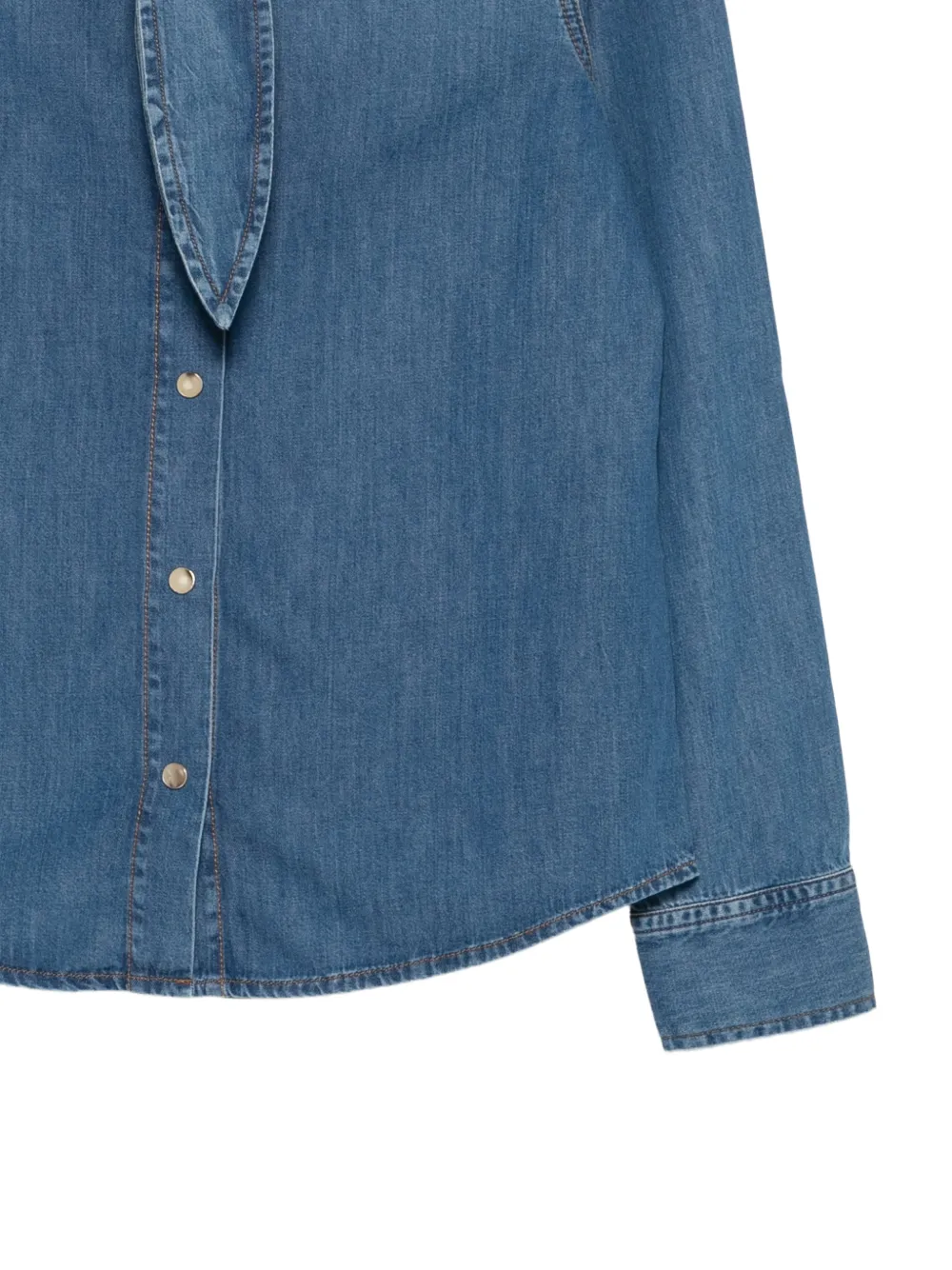 FRAME Clementine pussy-bow denim shirt Blauw