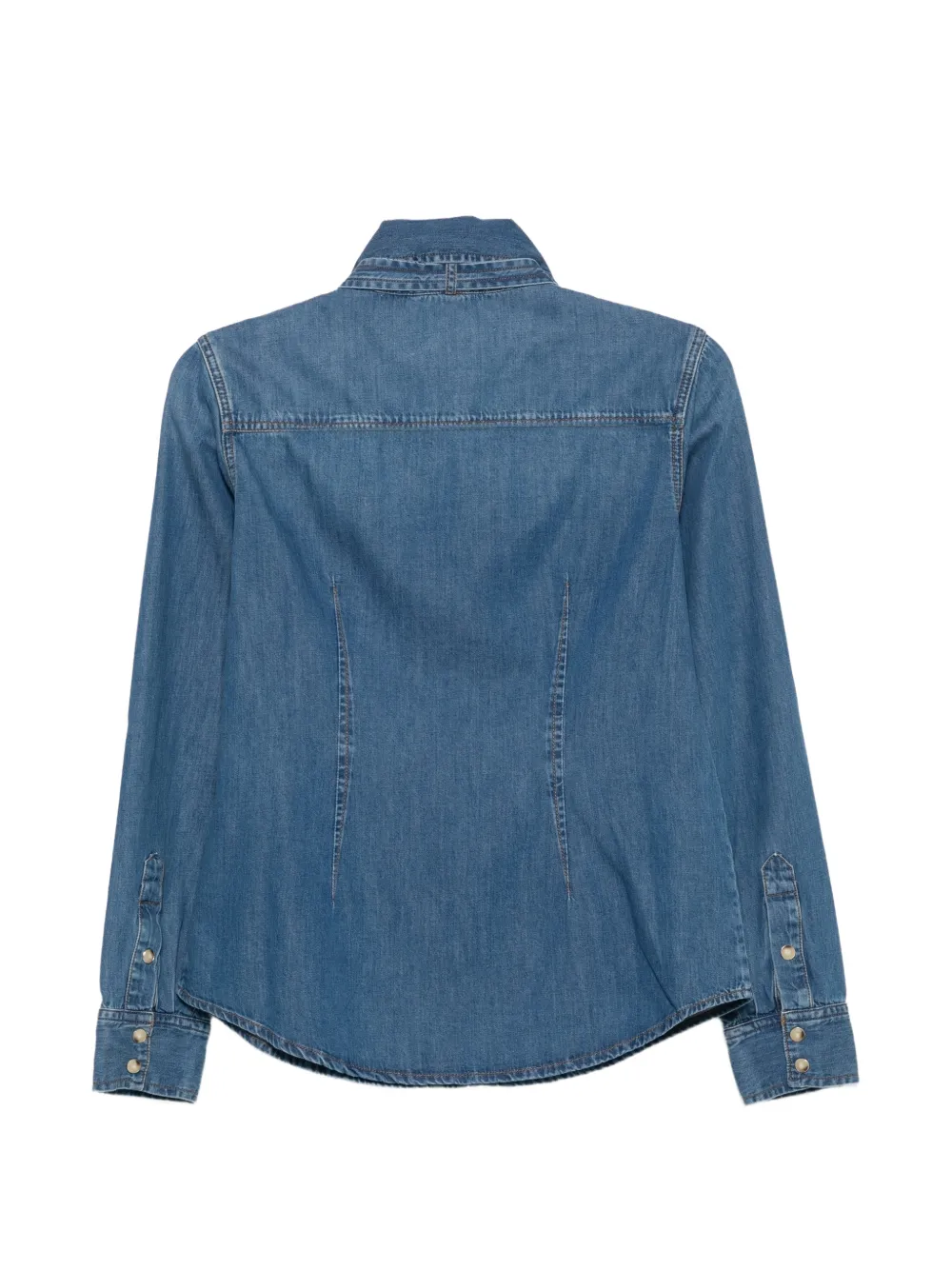 FRAME Clementine pussy-bow denim shirt Blauw