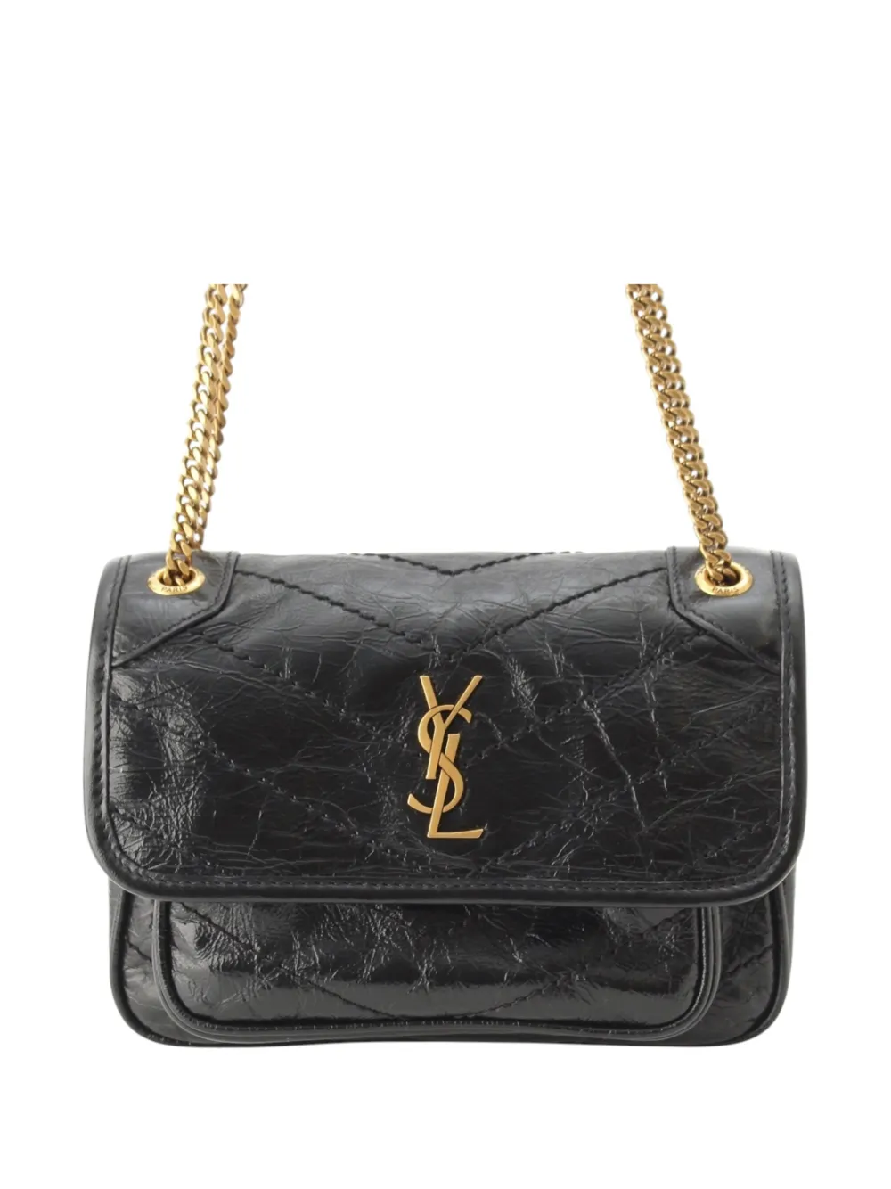 Saint Laurent Pre-Owned 2013-2026 mini Niki Schultertasche aus Kalbsleder in Knitteroptik - Schwarz