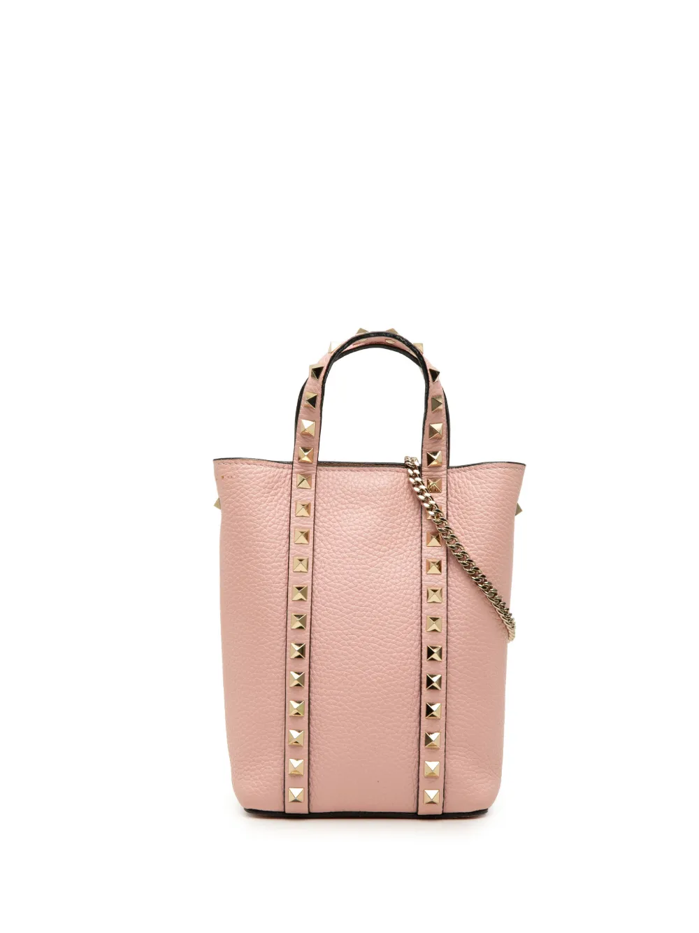 Valentino Garavani Pre-Owned 2018-2026 Pebbled Calfskin Rockstud Chain Tote satchel - Rosa