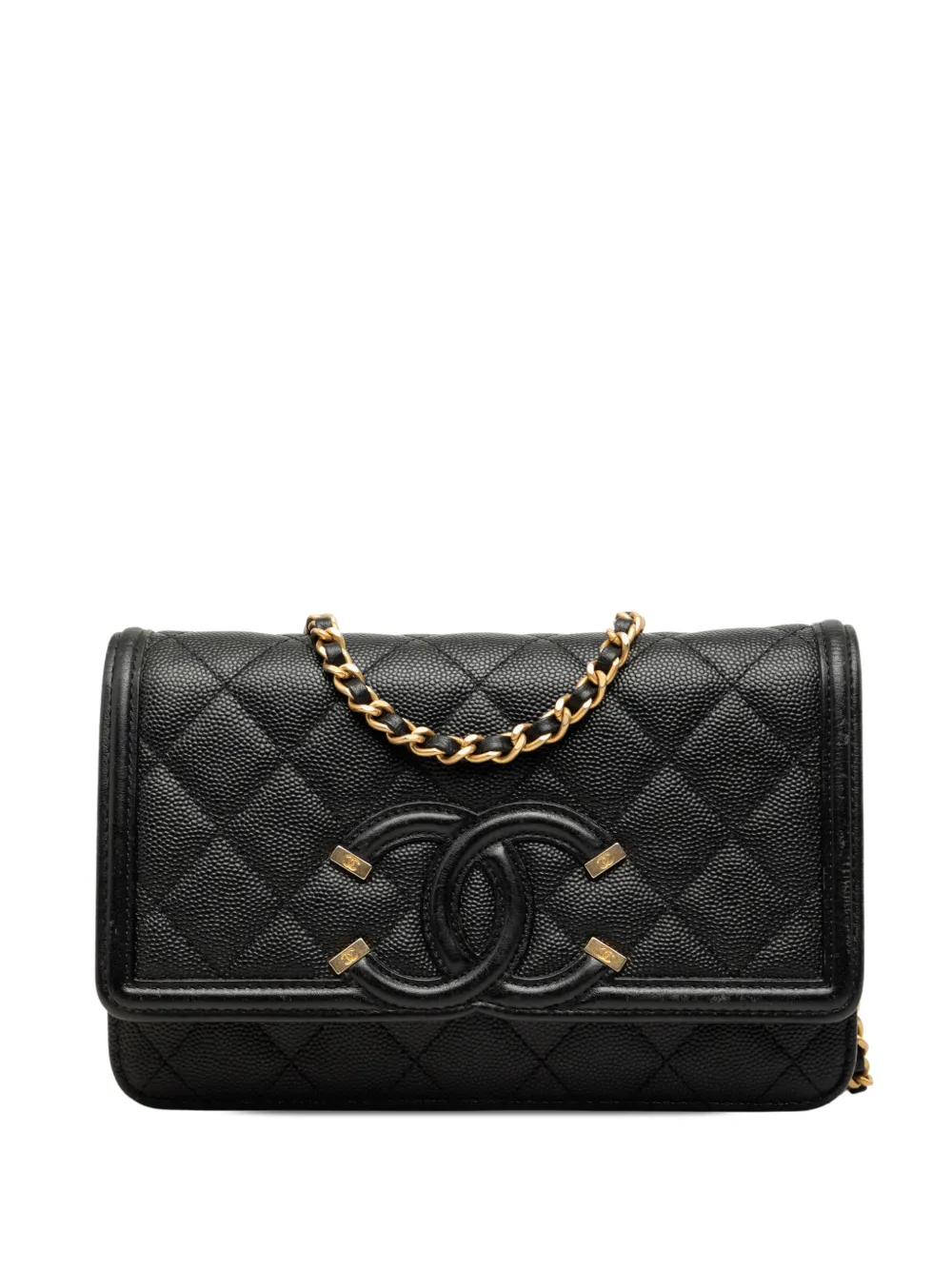 CHANEL Pre-Owned 2019 Caviar CC Filigree Wallet On Chain crossbody bag - Nero