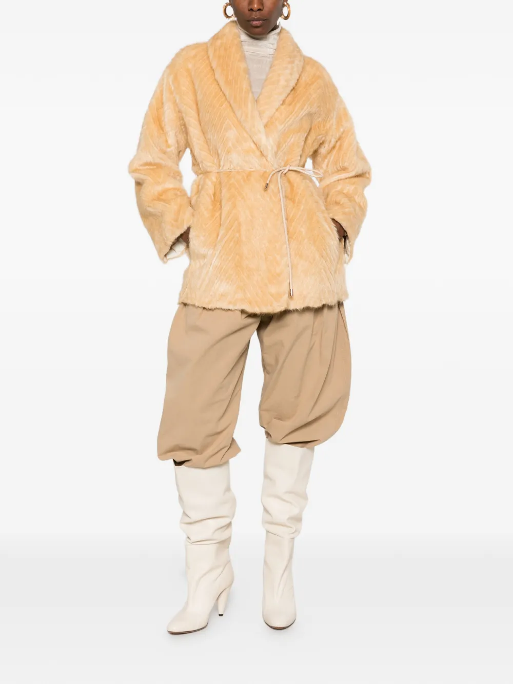 Forte chevron-pattern belted coat Geel