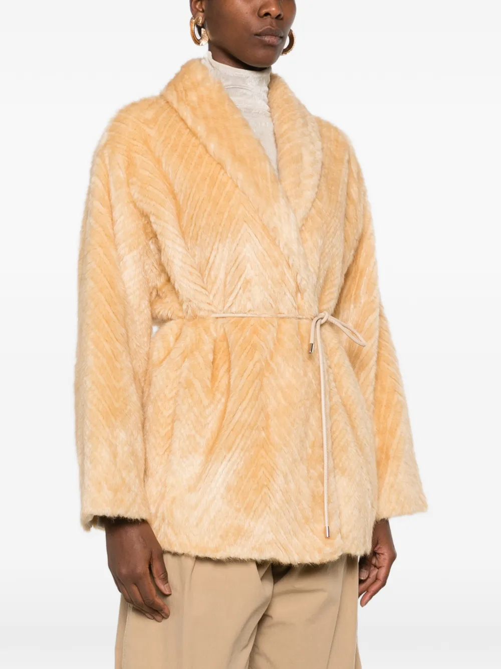 Forte chevron-pattern belted coat Geel