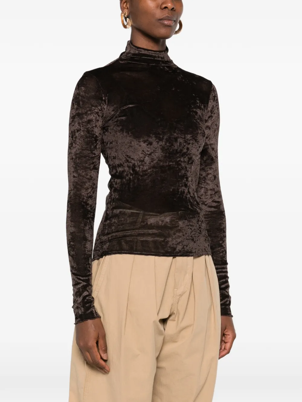 Forte crushed-velvet high-neck long-sleeved T-shirt Bruin