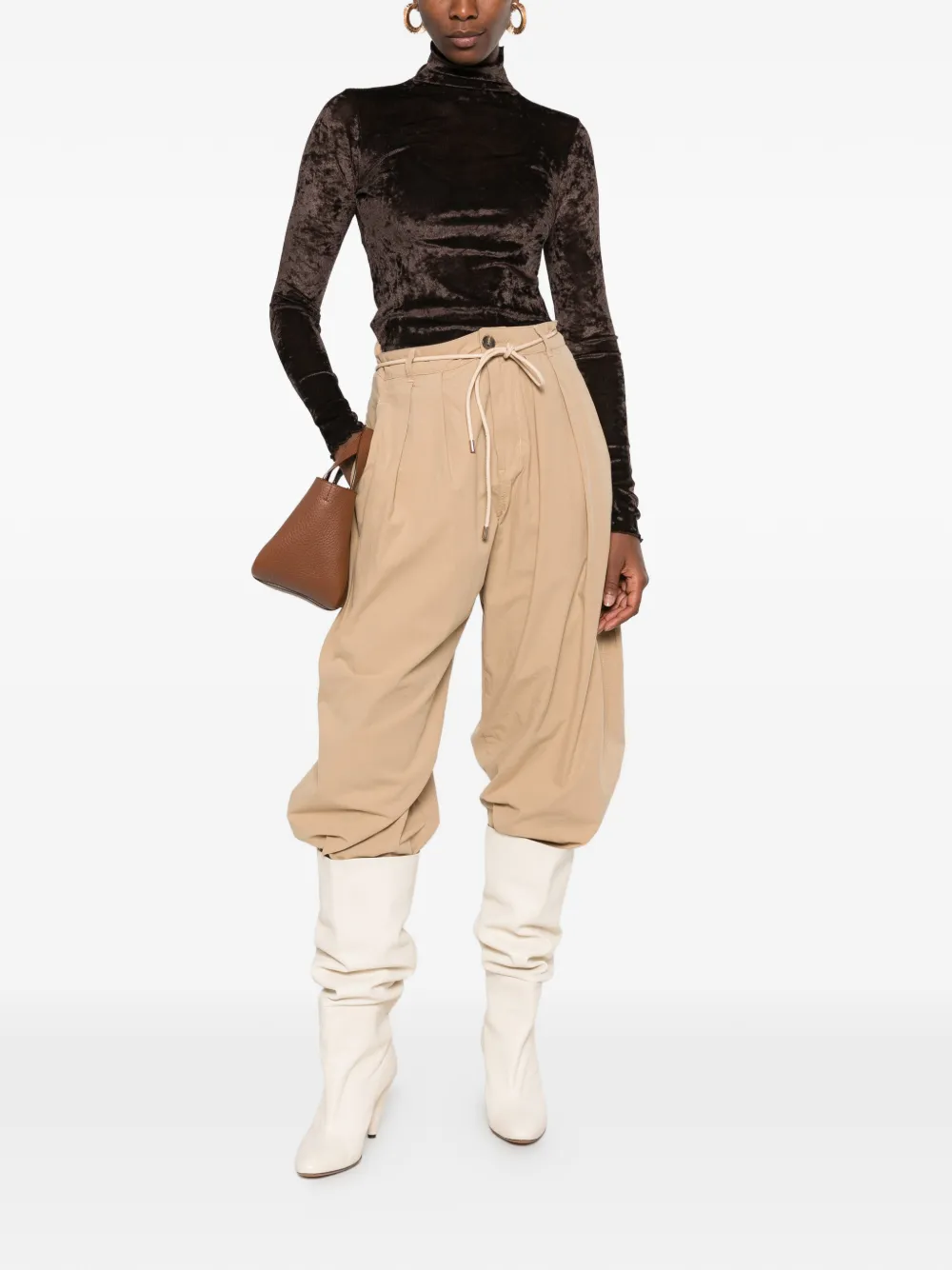 Forte crushed-velvet high-neck long-sleeved T-shirt Bruin