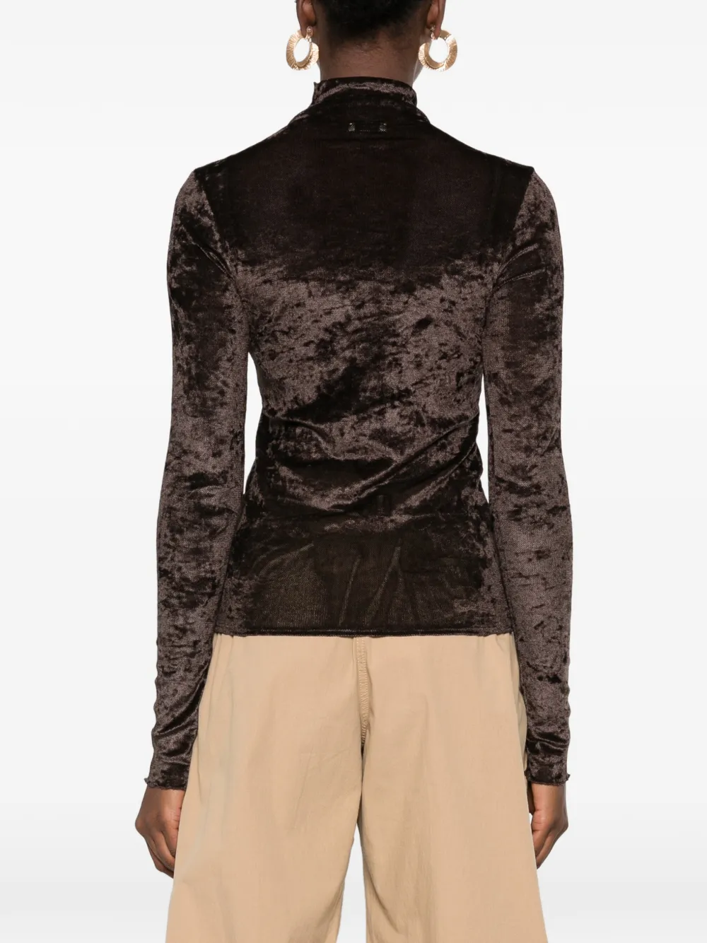 Forte crushed-velvet high-neck long-sleeved T-shirt Bruin