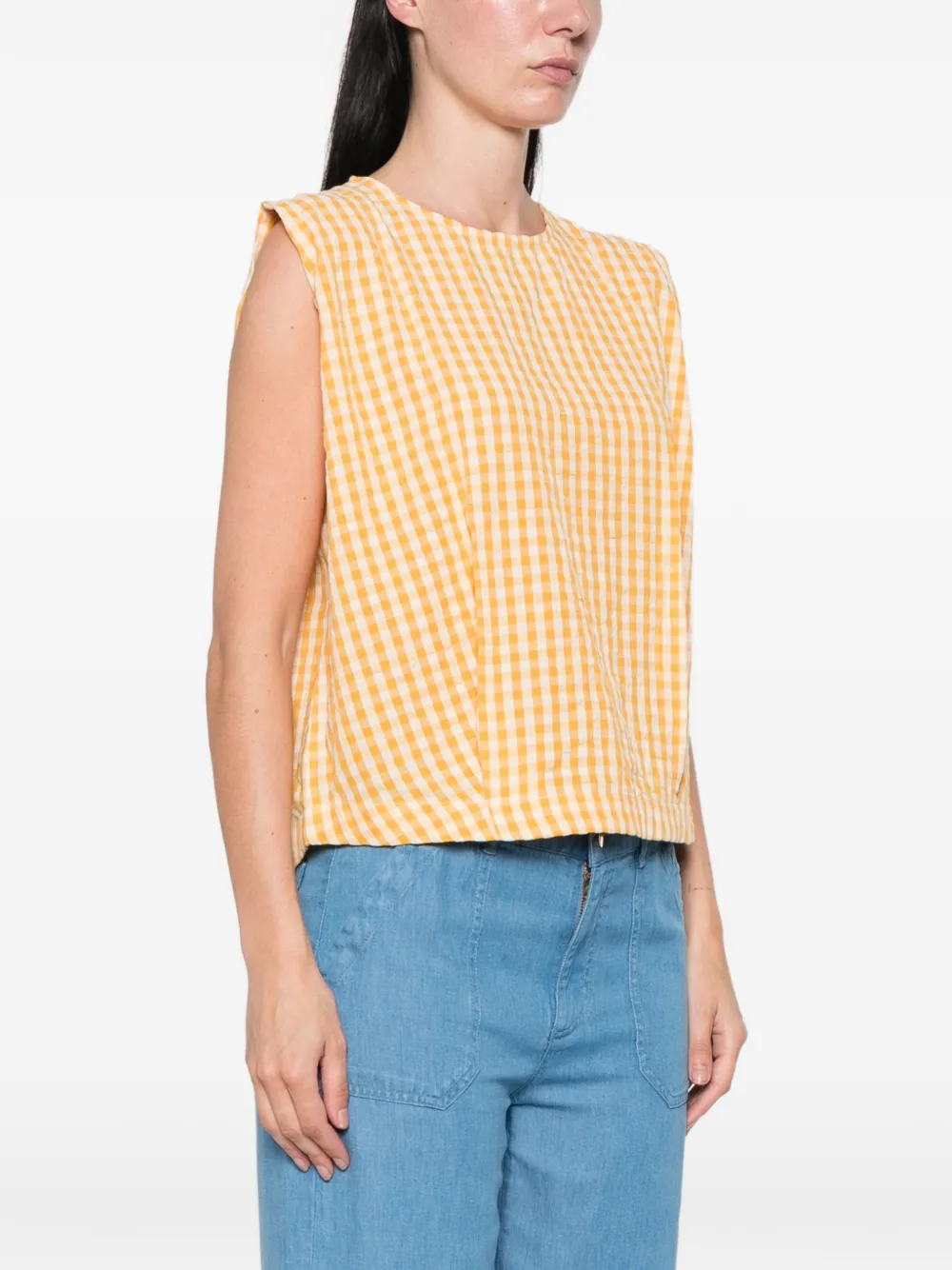 MAISON123 Doree mouwloze gingham top Geel