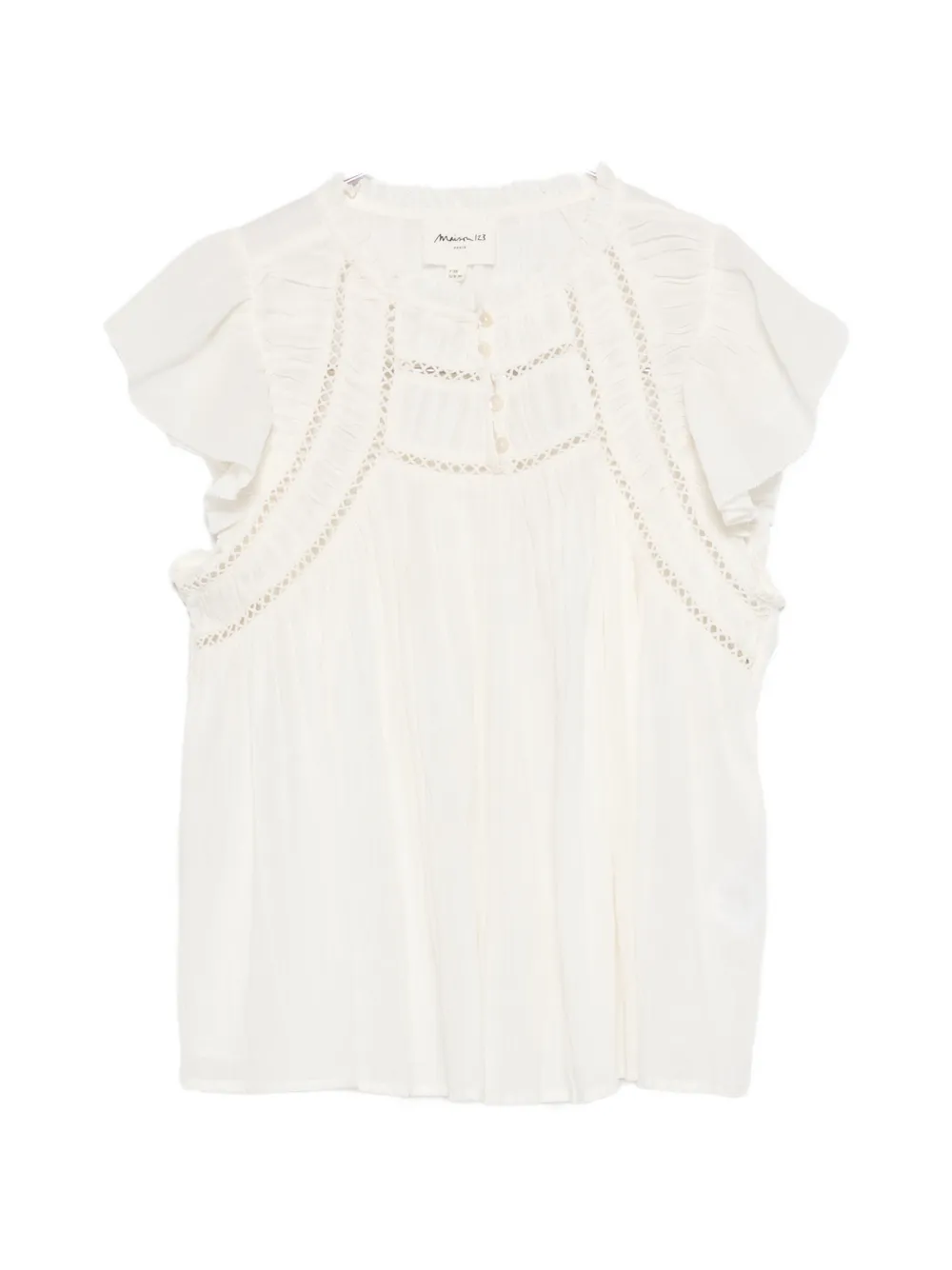 Maison123 Dover Embroidered Ruffled Blouse In Neutrals