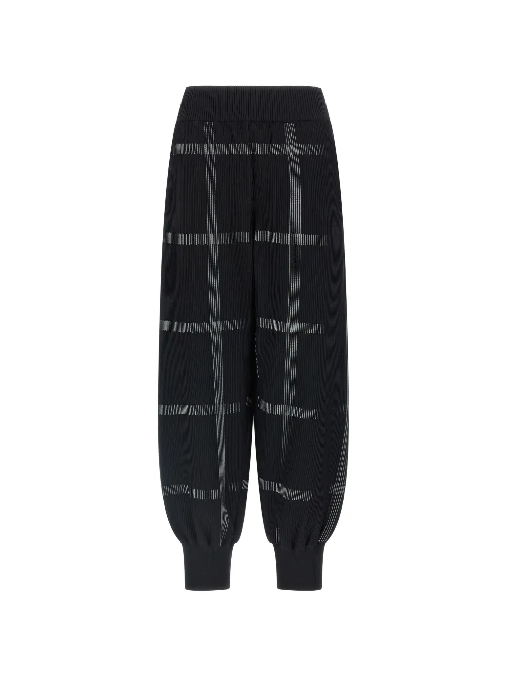 Pleats Please Issey Miyake Pantaloni Crossing Knit a quadri - Nero