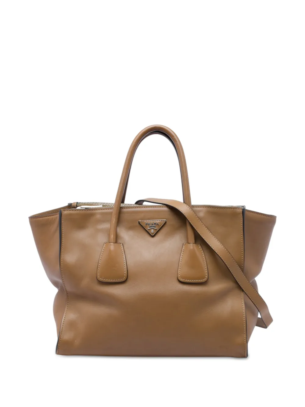 Prada Pre-Owned 2010-2026 Glace Calf Twin Pocket Double Handle satchel - Marrone