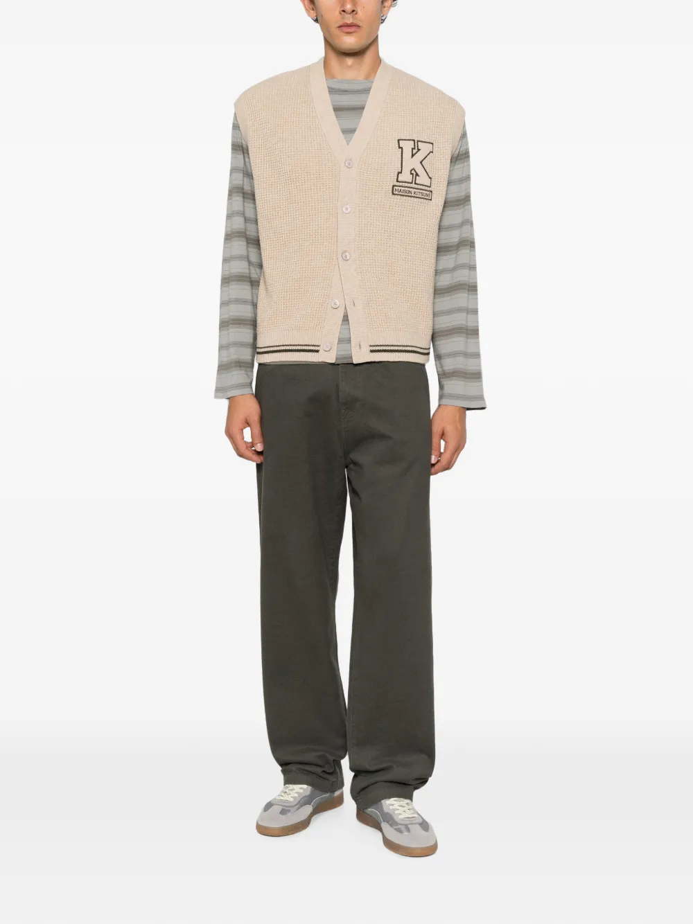 Maison Kitsuné Wafelgebreid vest met logopatch Beige