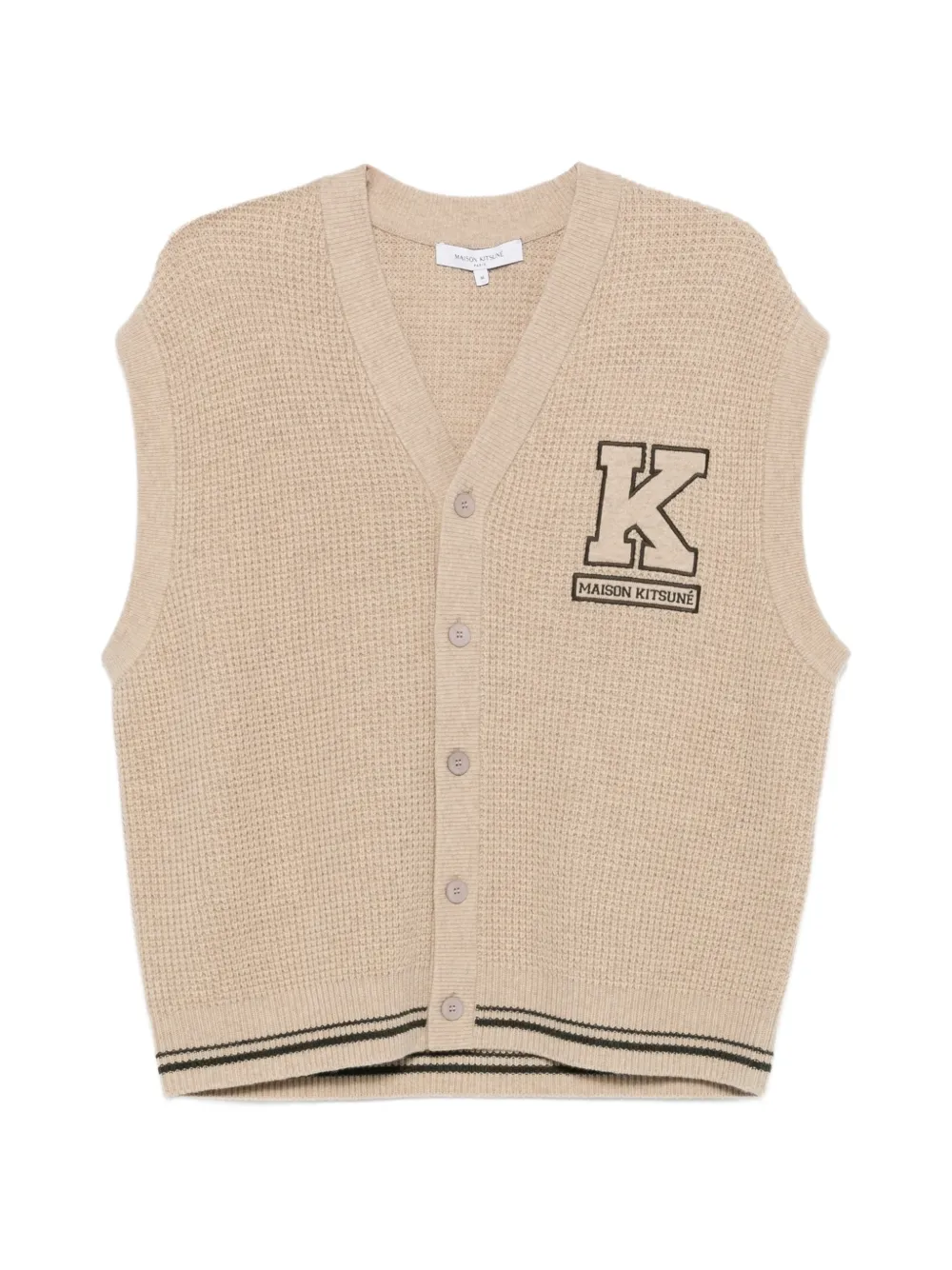 Maison Kitsuné logo-patch waffle-knit cardigan