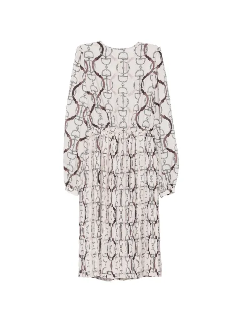 Eleventy horsebit-print pleated midi dress