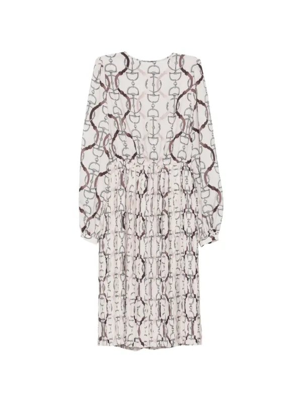 Eleventy Horsebit-print Pleated Midi Dress in Neutrals