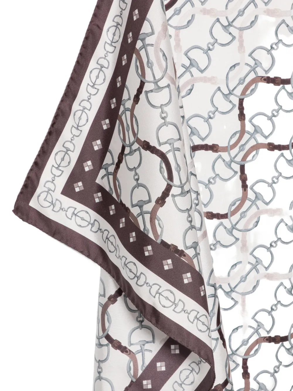 Eleventy Chain-print Silk Scarf in Neutrals, view 3