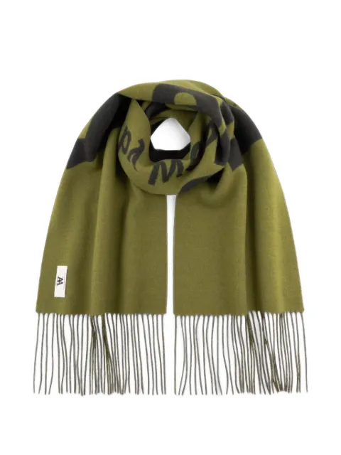 Wood Wood WWLeon logo-print fringed scarf
