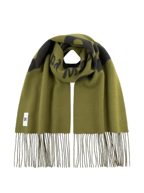 Wood Wood WWLeon logo-print fringed scarf