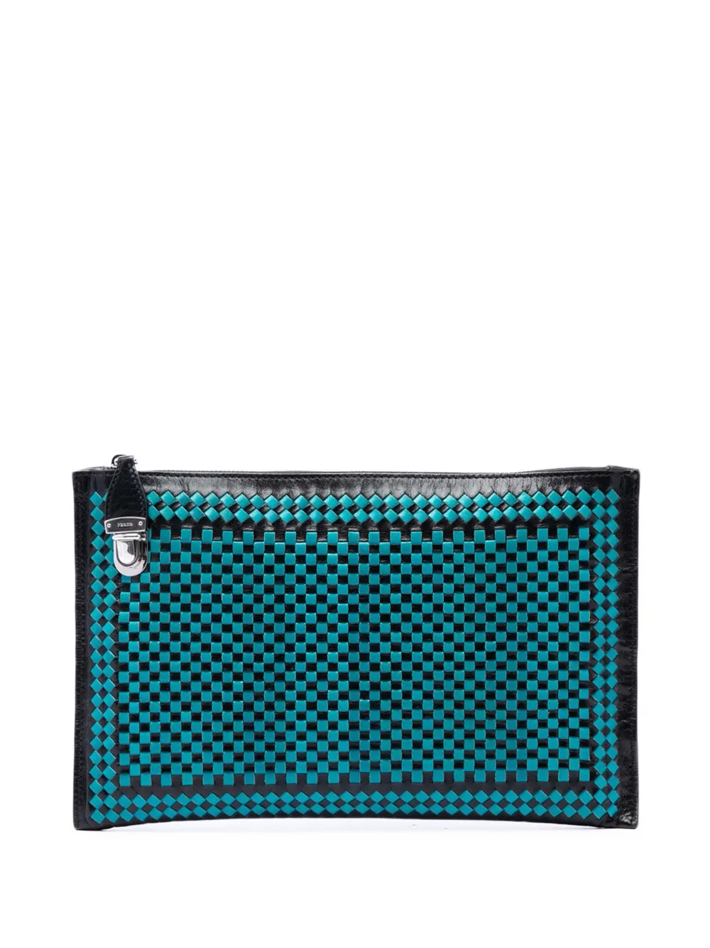 Prada Pre-Owned Clutch in pelle di capra Madras con zip 2010-2026 - Blu