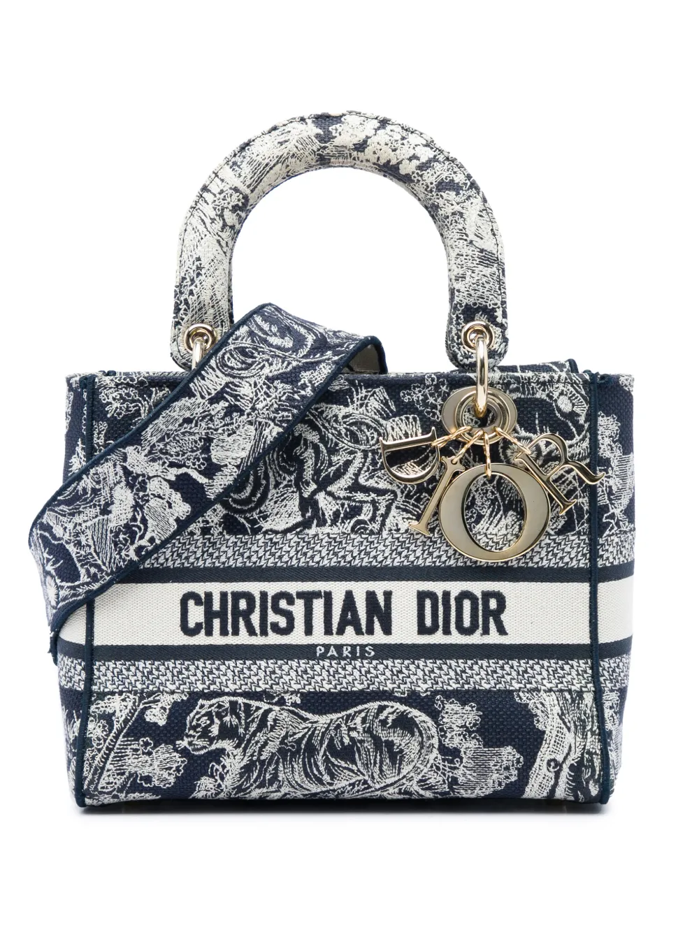Christian Dior Pre-Owned 2021 Medium Embroidered Canvas Toile de Jouy Lady D Lite satchel - Blue