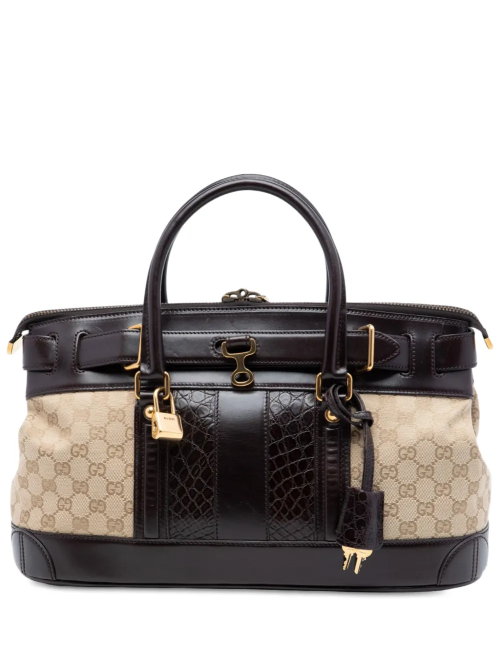 Gucci Pre-Owned 2016-2026 GG Canvas and Crocodile Embossed Calfskin Secret handbag - Nude