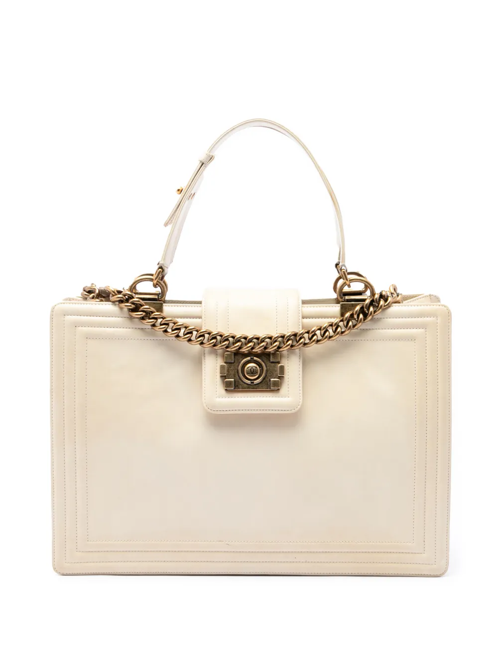 CHANEL Pre-Owned 2011 Calfskin Boy Reverso Shopping Tote satchel - Bianco