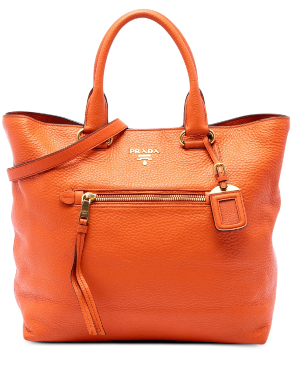 Prada Pre-Owned Borsa tote Vitello Daino con tasca frontale e design aperto e convertibile 2010-2026 - Arancione