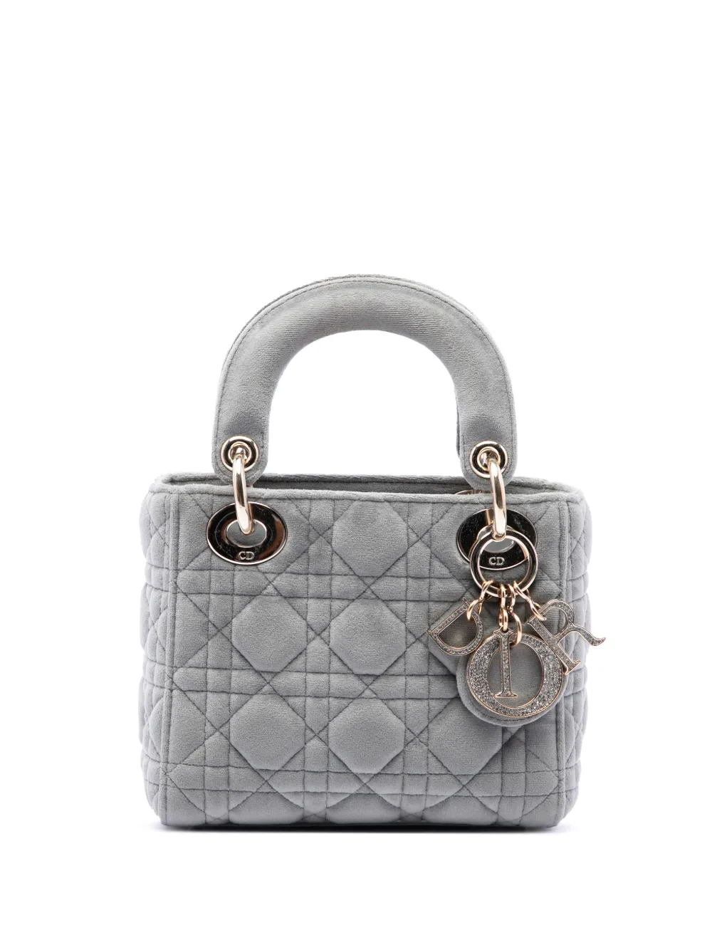 Christian Dior Pre-Owned 2019 mini Cannage Lady Dior Satchel-Tasche aus Samt - Grau