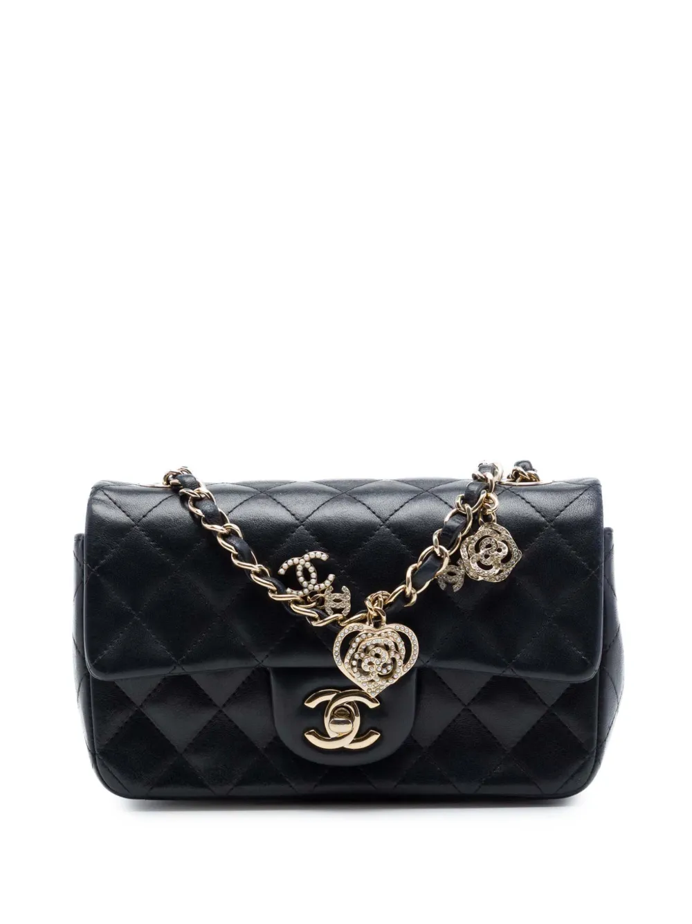 CHANEL Pre-Owned 2014 Mini Rectangular Classic Lambskin Valentines Heart Charms Single Flap crossbody bag - Nero