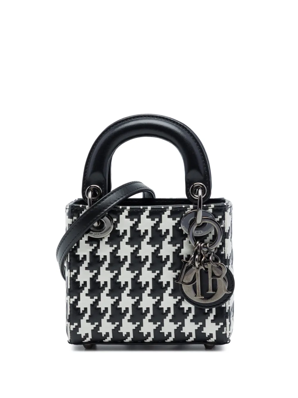 Christian Dior Pre-Owned 2022 Micro Lady Dior Satchel-Tasche mit Hahnentrittmuster - Schwarz