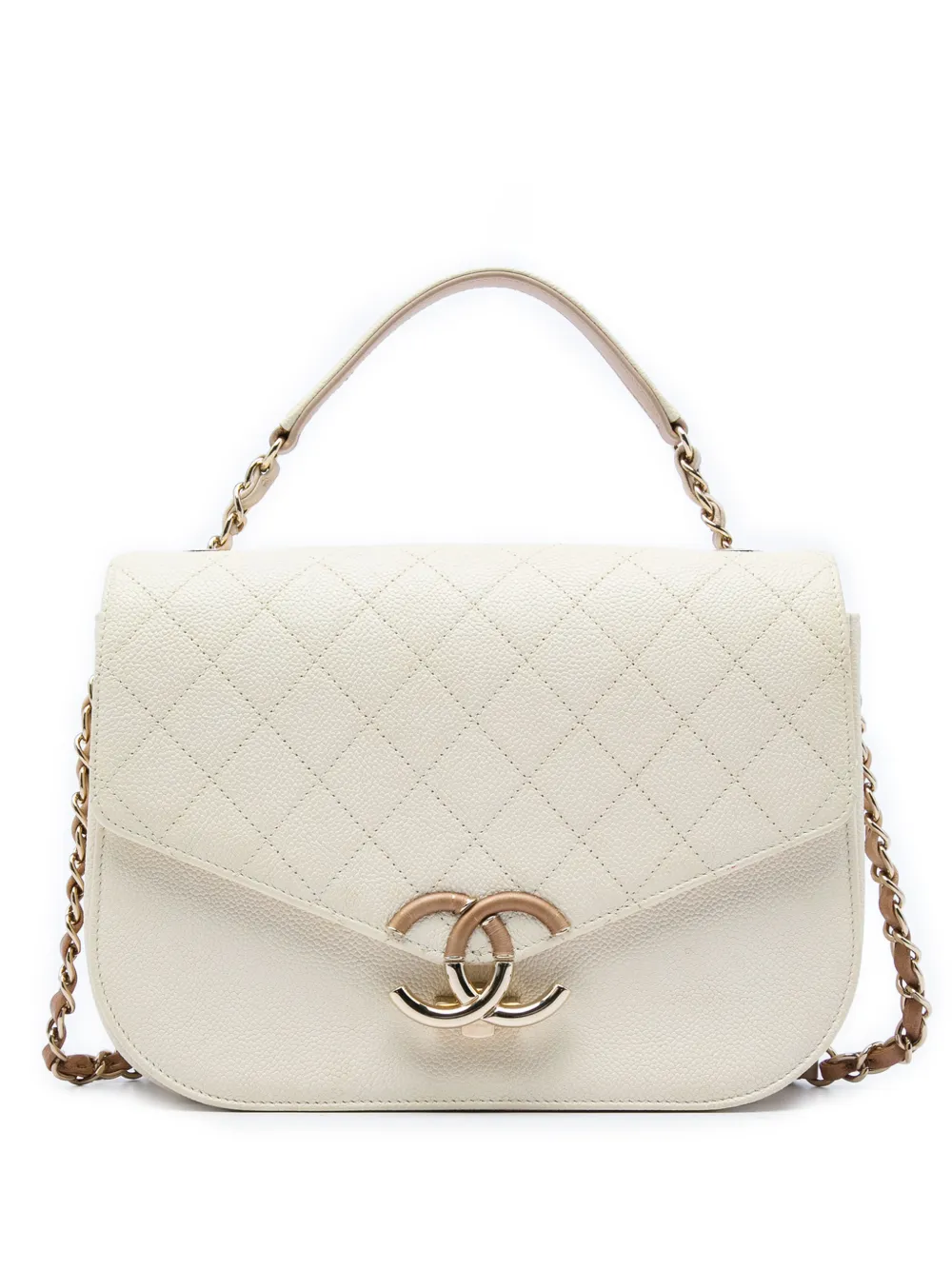 CHANEL Pre-Owned 2018 Paris Cuba Medium Quilted Caviar Thread Around Flap satchel - Bianco
