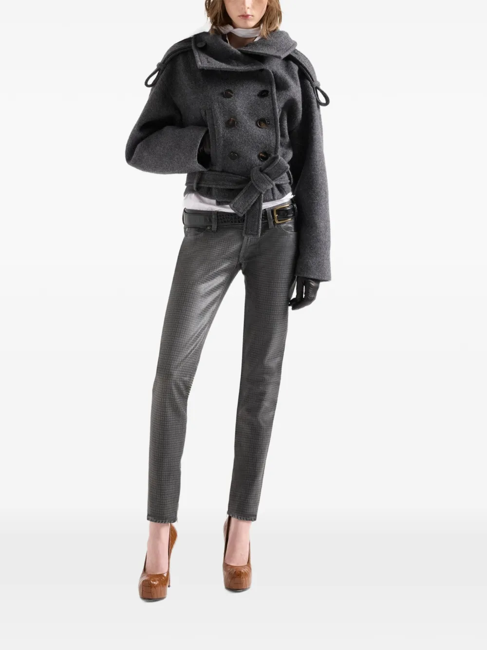 7 For All Mankind Jas met ceintuur en dubbele rij knopen Grijs