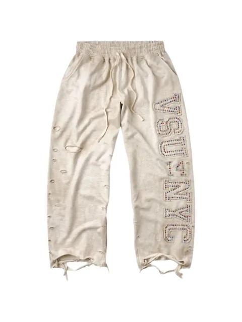 Vale distressed crystal-embellished track pants