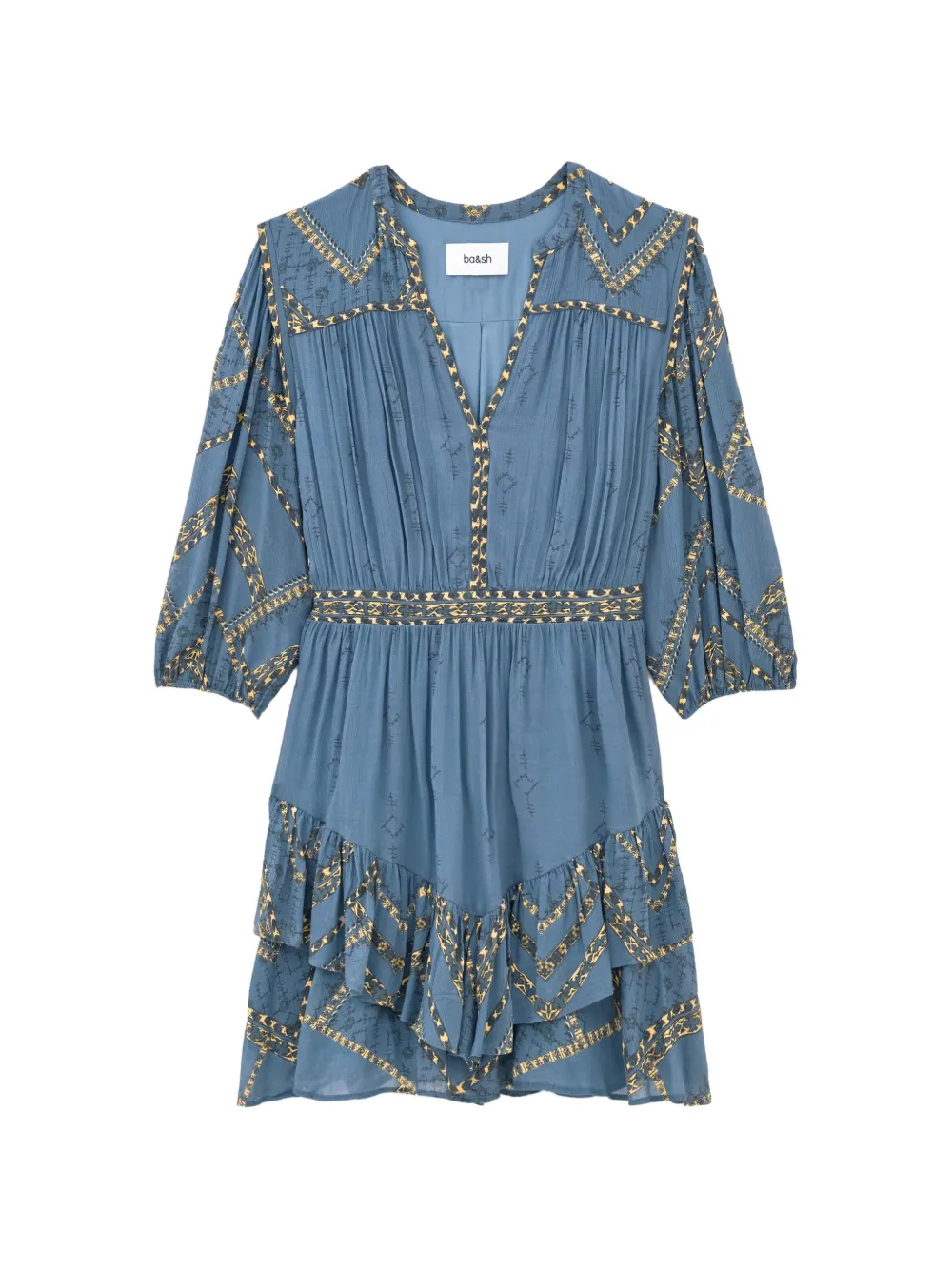Ba&Sh Poly patterned ruffled flared mini dress | Blue | Image 1
