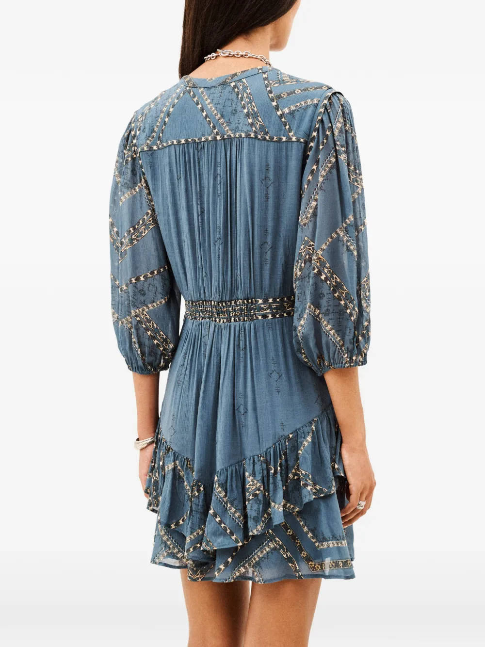 Ba&Sh Poly uitlopende mini-jurk met ruches en patroon Blauw
