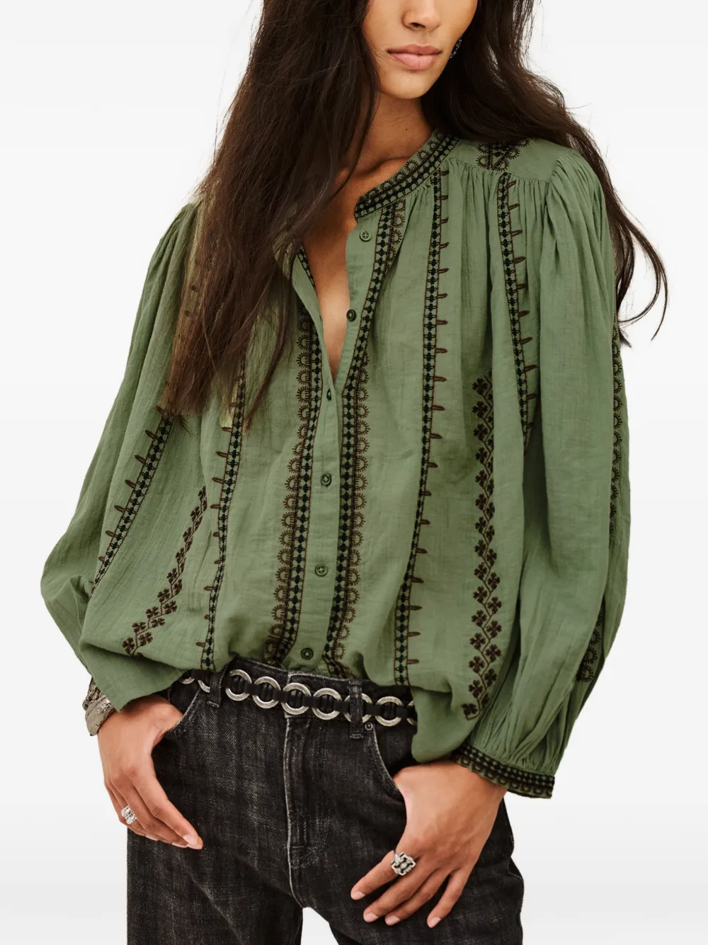 Ba&Sh Mona blouse met borduurwerk en lange mouwen Groen