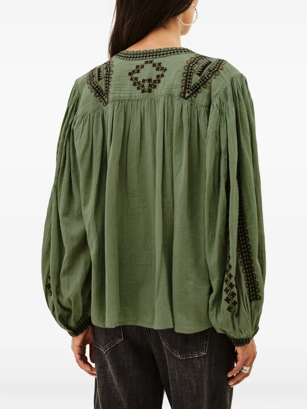 Ba&Sh Mona blouse met borduurwerk en lange mouwen Groen