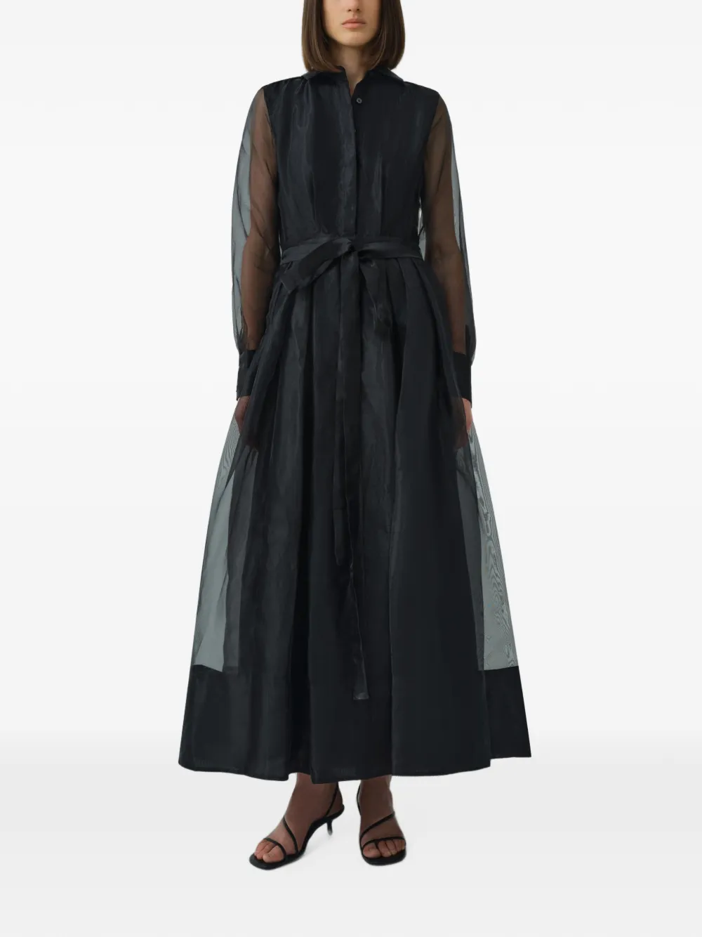 SIMKHAI Montgomery organza maxi-jurk Zwart