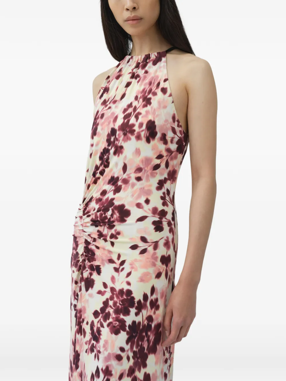 SIMKHAI Cerin gedrapeerde maxi-jurk met bloemen-print Beige