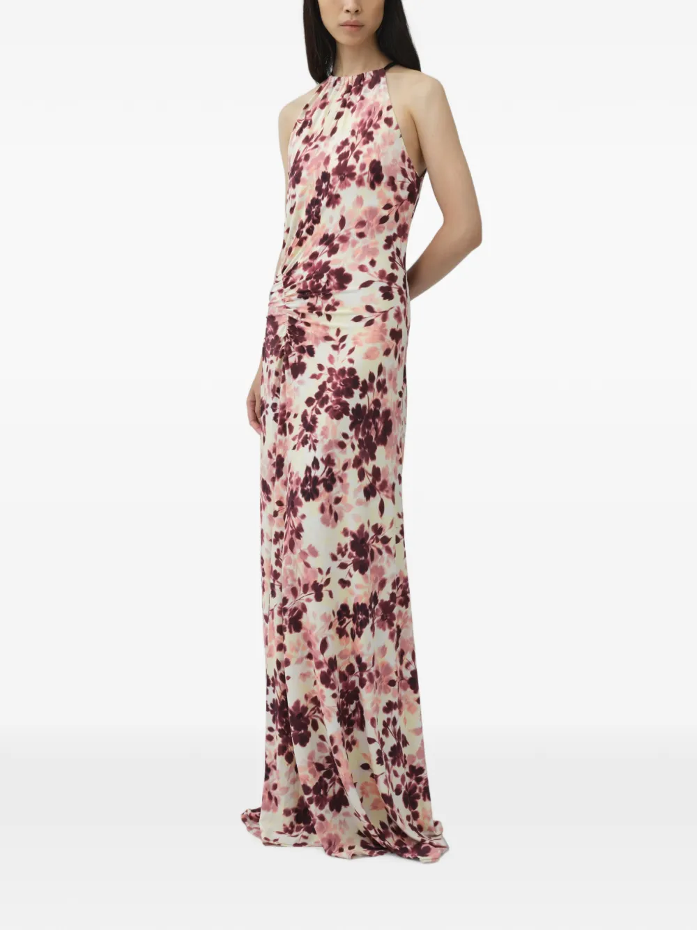 SIMKHAI Cerin gedrapeerde maxi-jurk met bloemen-print Beige